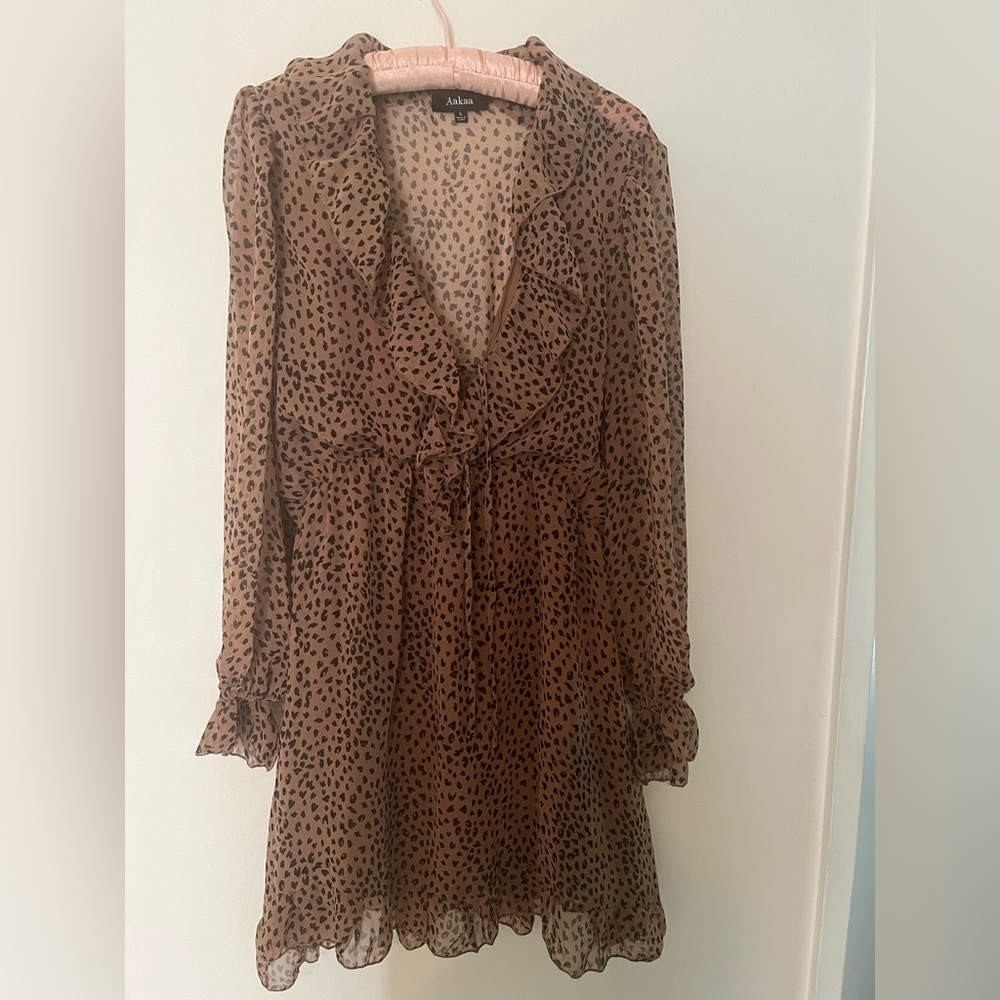 Aakaa long sleeve animal print dress large
